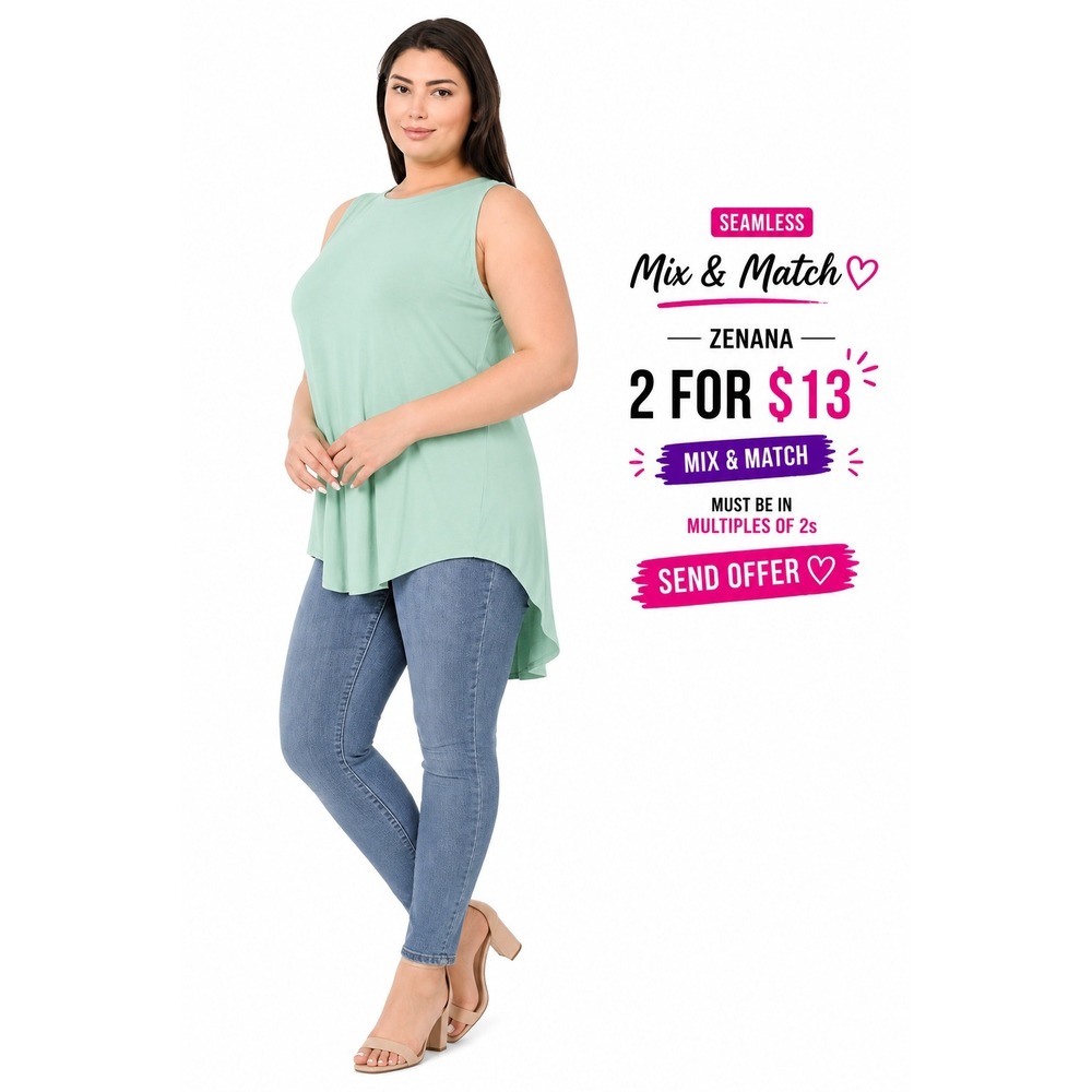 Women's Plus Size Tank Top by Zenana Hi-Low Dusty Green Size 2X New With Tags